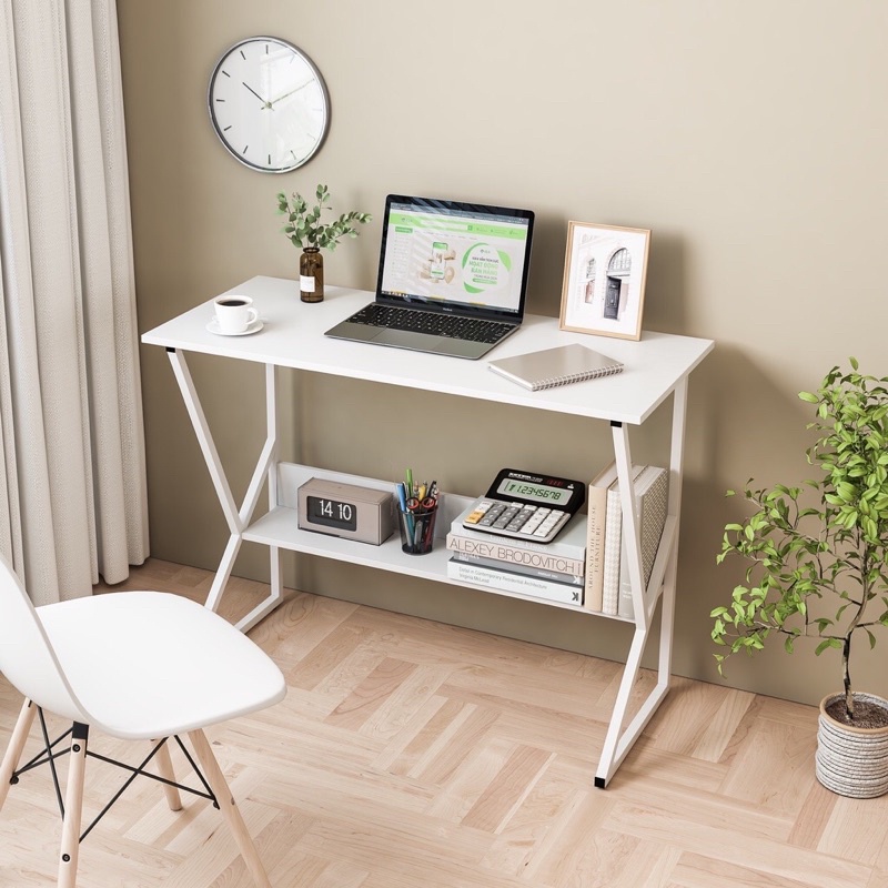 Bàn Làm Việc GM18 Khung Sắt - Bàn Học Sinh Có Kệ Sách Chân Kim Loại