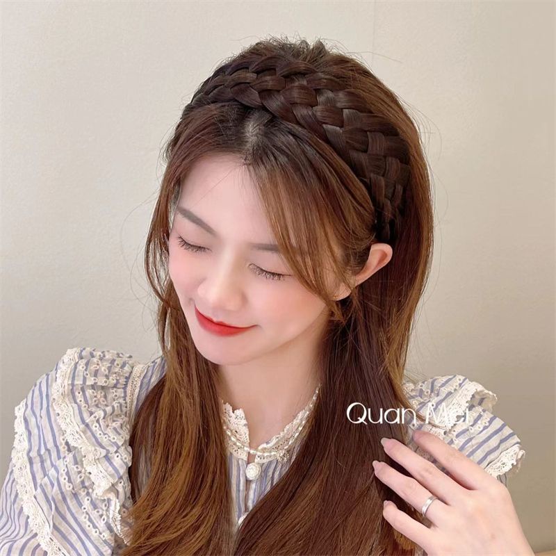 Băng Đô Tóc Giả Thắt Bím Bản Rộng Dày Dặn Thời Trang Cho Nữ