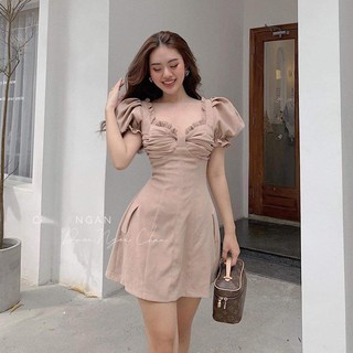 Đầm nhúm ngực tay phồng