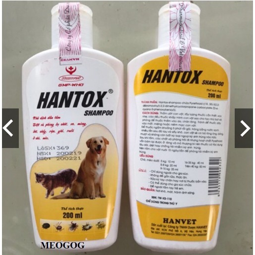 Sữa Tắm diệt Ve Rận Bọ Chét Chó Mèo Hantox Shampoo Vàng 200ml