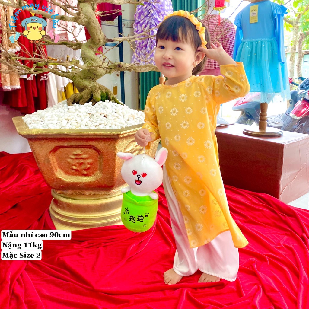 ÁO DÀI HOA CÚC CHO BÉ YÊU - SIZE 9 - 30 KG - TIỆM MAY VỊT BẦU - VIBA - tiemmayvitbau