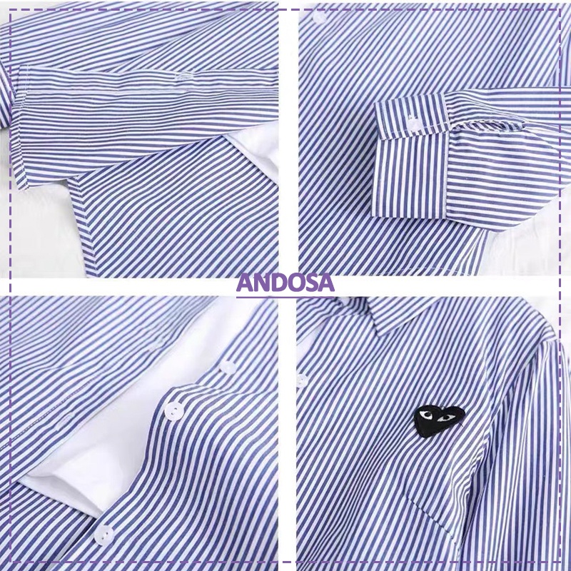 Áo sơ mi nữ kẻ sọc logo tay dài form rộng chất đẹp hàng Quảng Châu ANDOSA SM30