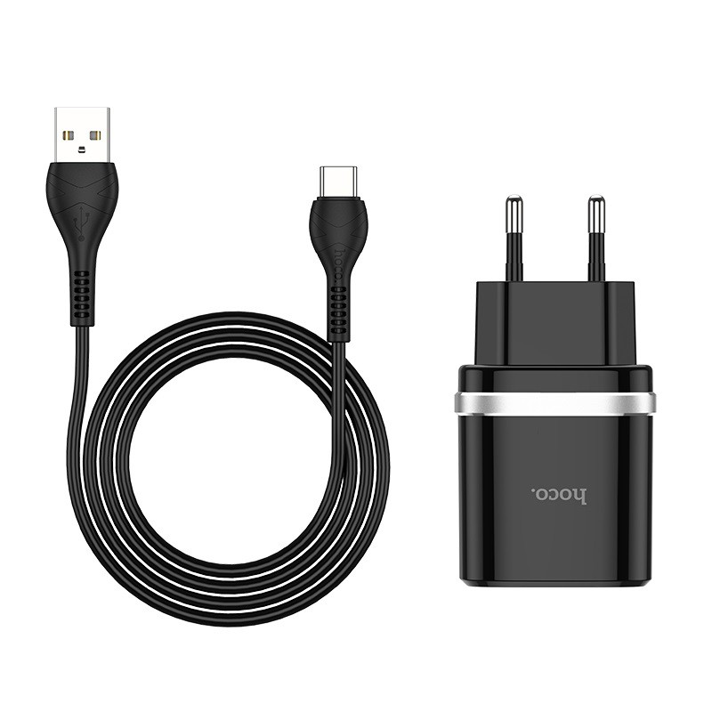 Bộ sạc nhanh 18W Hoco C12Q cổng USB, QC3.0 đầu Micro, Type-C Android dây cáp dài 1m