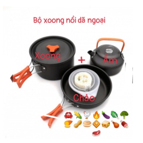 ''CHUYỂN Sỉ ,Lẻ" Bộ Xoong Nồi+Chảo+ Ấm Mini💎𝑭𝑹𝑬𝑬𝑺𝑯𝑰𝑷💎 nấu ăn*pha cà phê Du Lịch Cắm Trại Dã Ngoại 8 Món Tiện ích "Hót"