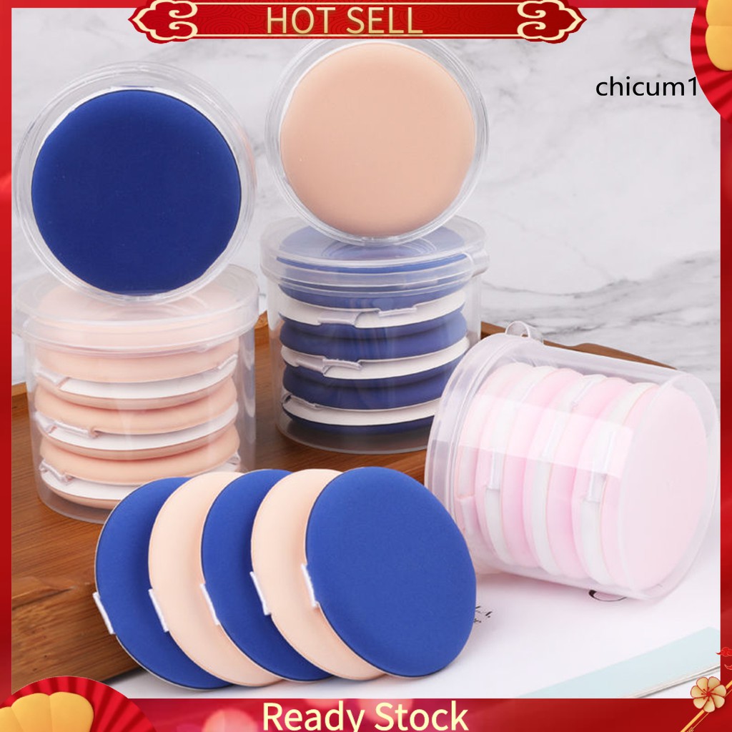 [Hàng mới về] Bộ 5 miếng bông phấn trang điểm hình tròn sử dụng ẩm khô tiện dụng