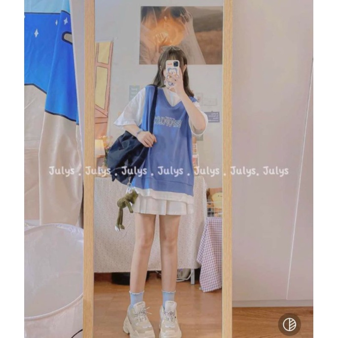 [Rẻ Vô Địch] Áo cotton tay lỡ Unisex ----- Áo PHỐI CỔ V IN CHỮ ��