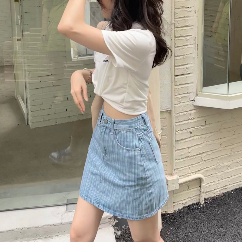 chân váy jean Chữ A Lưng Cao Kẻ Sọc Thời Trang Mùa Hè 2 Màu Cho Nữ | BigBuy360 - bigbuy360.vn