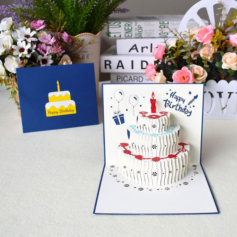 JOY 3D Pop Up Cake Postcards Invitations with Envelope