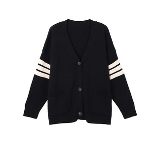  Áo khoác len cardigan viền tay 3 sọc form rộng thời trang 