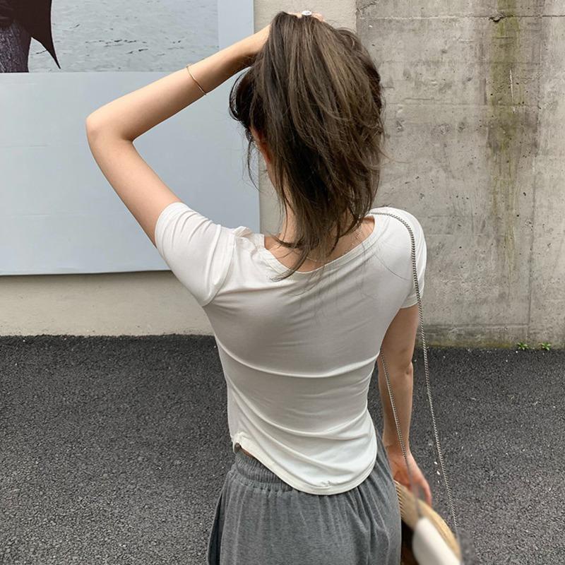 Áo thun tay ngắn cổ chữ V màu sắc đơn giản thời trang Hàn Quốc trẻ trung dành cho nữ