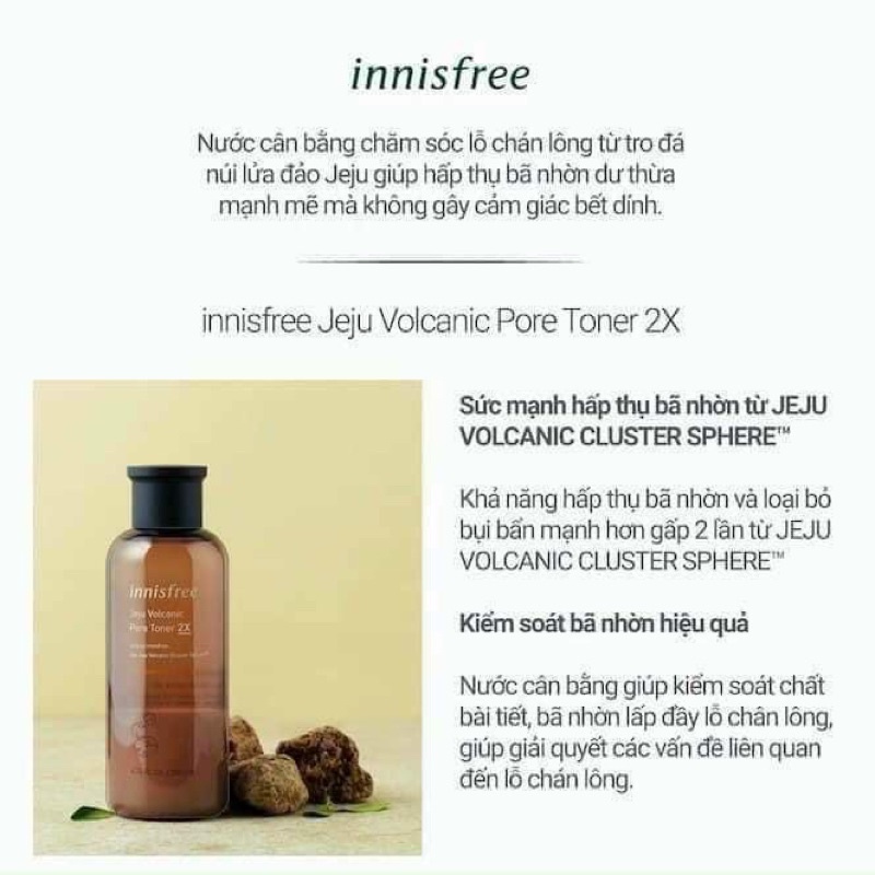 Nước hoa hồng toner tro núi lửa Innisfree jeju volcanic toner 2x