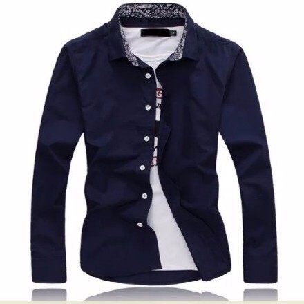 Sơ mi nam dài tay màu xanh đen cổ hoa dáng Hàn - TT New