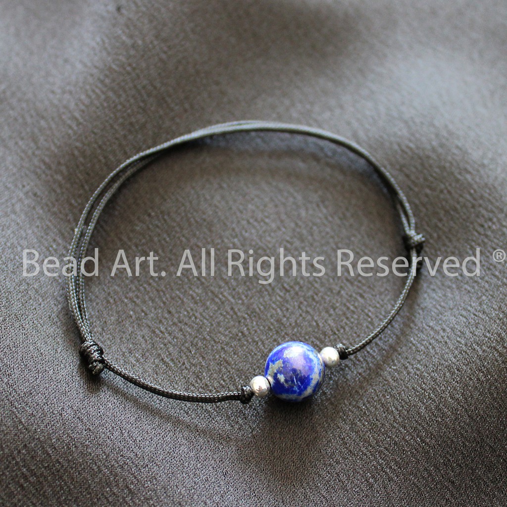 Vòng Tay Lapis Lazuli Thiên Nhiên Xanh Dương 8mm Và Bạc 925, Mệnh Thuỷ, Mộc, Phong Thuỷ, Chuỗi Hạt S50 - Bead Art
