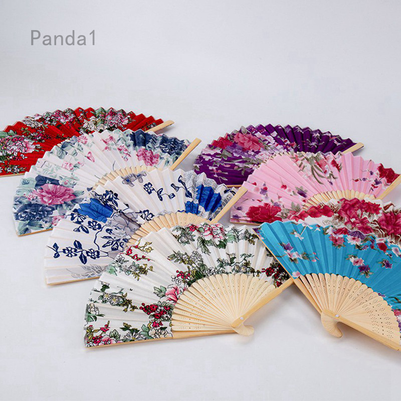 Panda1 Quạt gập cầm tay bằng vải lụa họa tiết hoa đa dụng | BigBuy360 - bigbuy360.vn