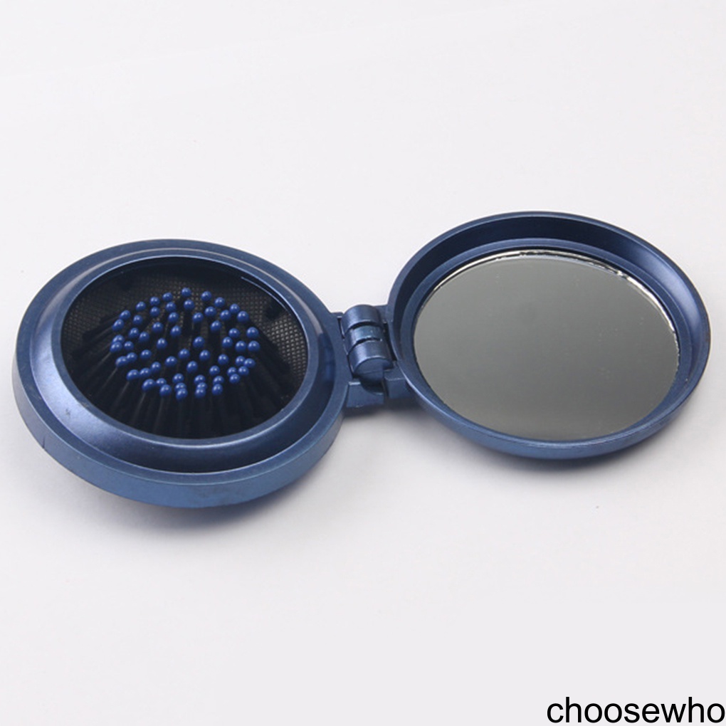 New Girls Travel Folding Hair Brush With Mirror Pocket Size Comb