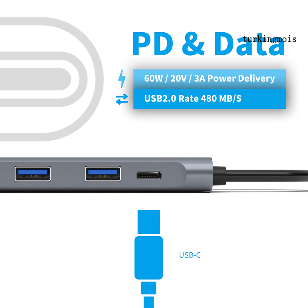 Adapter Type C sang 4K HDMI tương thích với USB 3.0 2.0 PD 3.5mm 5 trong 1 TZA501