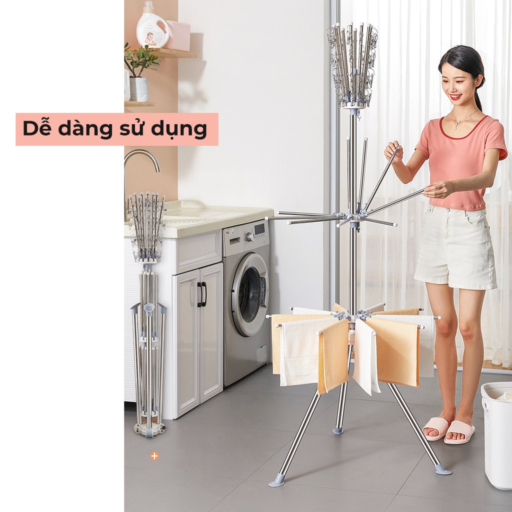 Giá phơi quần áo tròn nhiều tầng  AVOHOME , sào treo đồ nhỏ gọn thông minh chính hãng