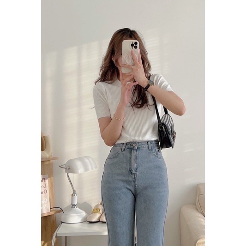 Áo len đũa cổ tròn tay ngăn basic