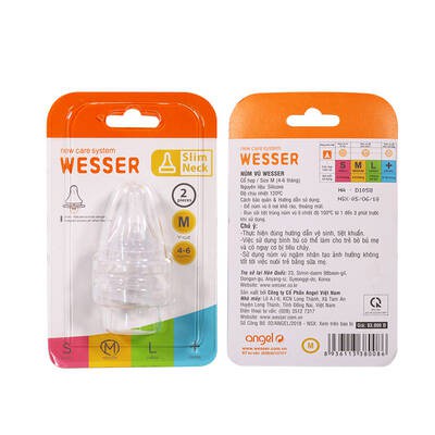Núm ty bình sữa Wesser cổ hẹp size S/M/L/+