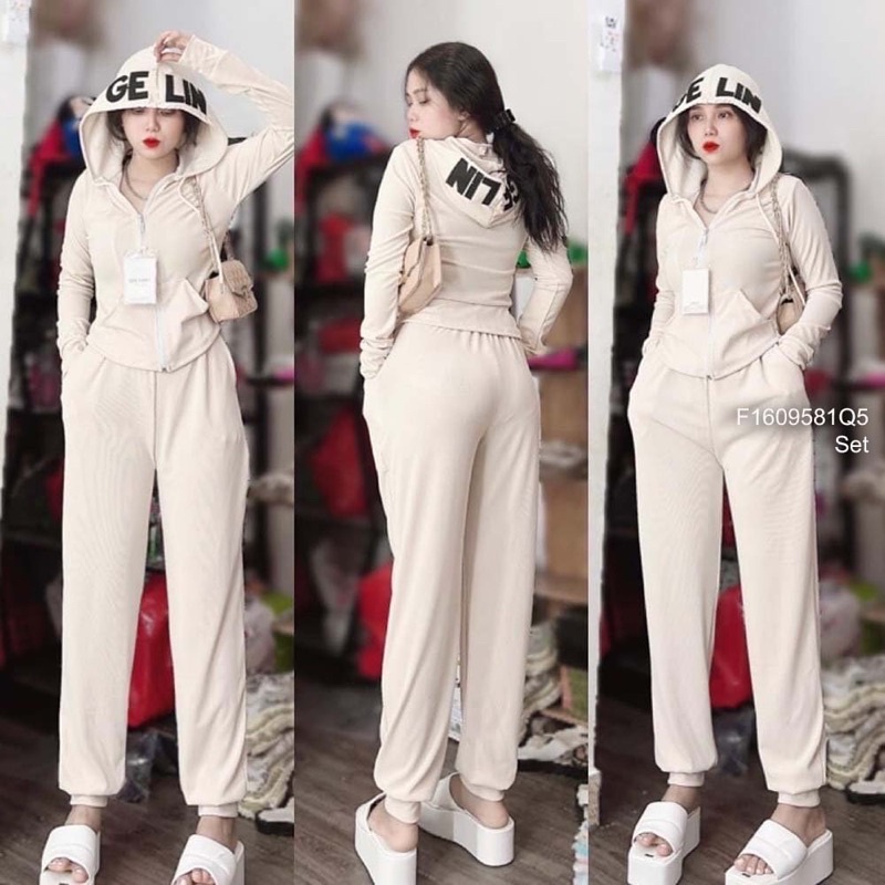Set bộ tăm thể thao gelin áo khoác có nón kéo khóa kèm quần hàng QC!