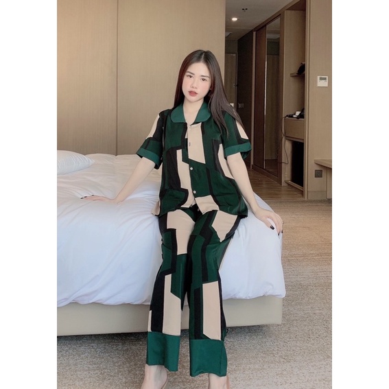 Đồ Bộ Ngủ Nguyên Set Pijama Cổ Sen Quần Dài Tay Cộc Lụa Mango Cao Cấp Thiết Kế Không Xù Mẫu Hot Hit