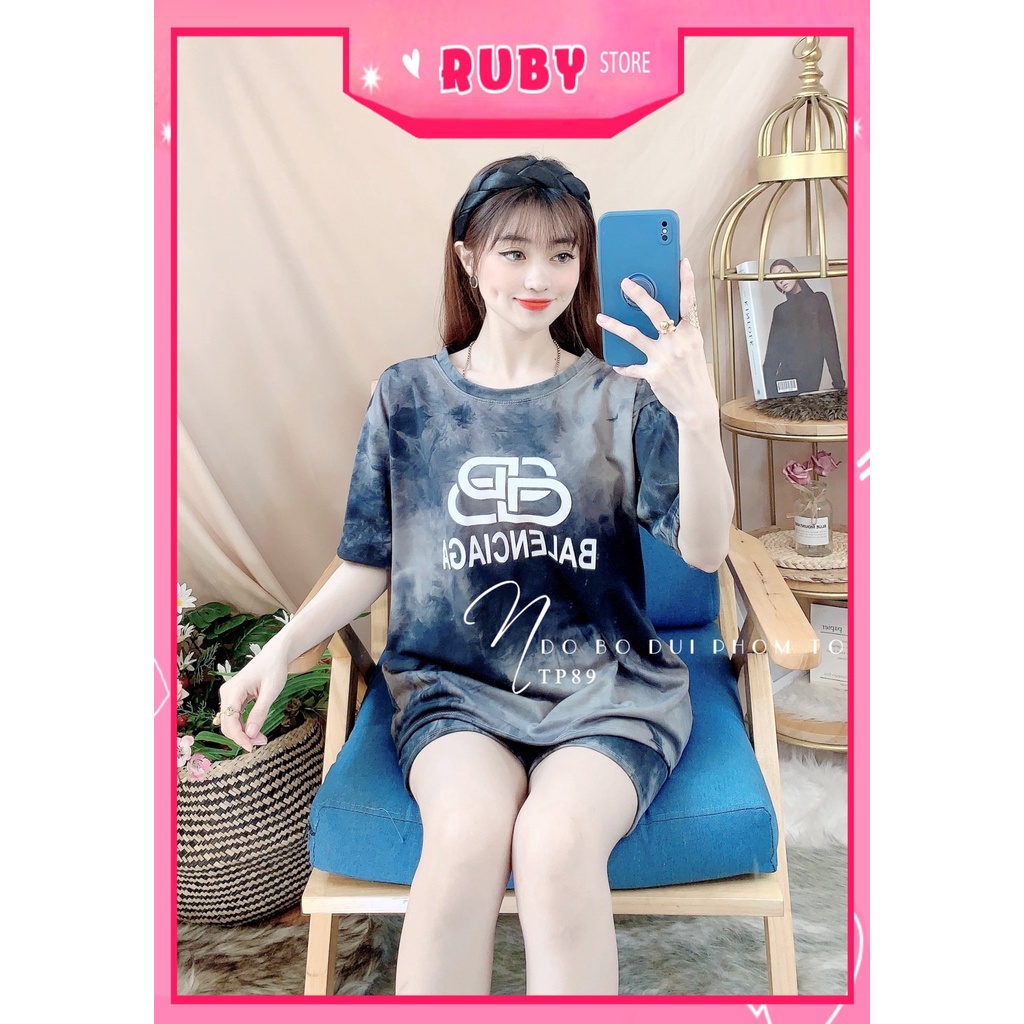 Đồ bộ thun đùi phom to cho nữ mặc nhà chất thun mềm mát loang màu dễ thương TP89