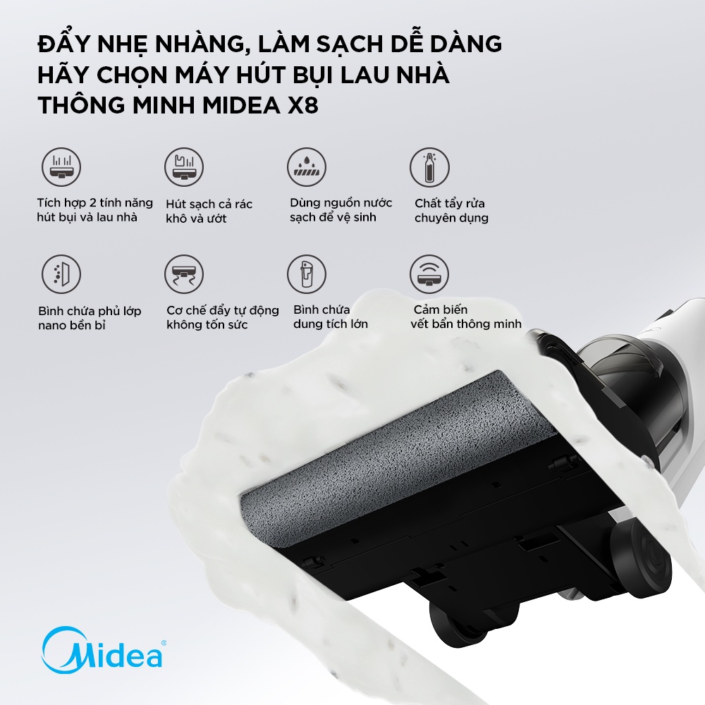 Máy hút bụi lau sàn thông minh 3 trong 1 MIDEA X8 150W - Hàng chính hãng bảo hành điện tử 1 năm