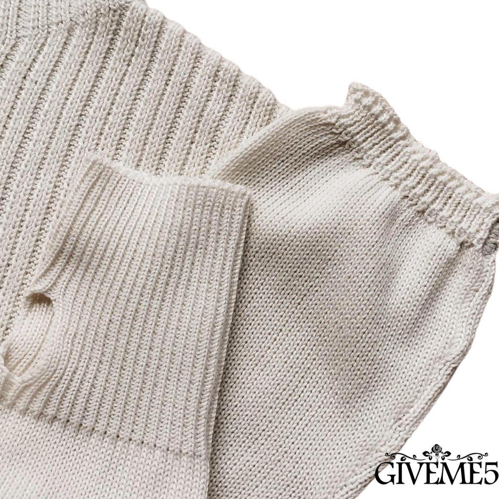 Áo len dệt kim cổ cao màu trơn và đôi tay áo cùng màu cá tính độc đáo cho nữ