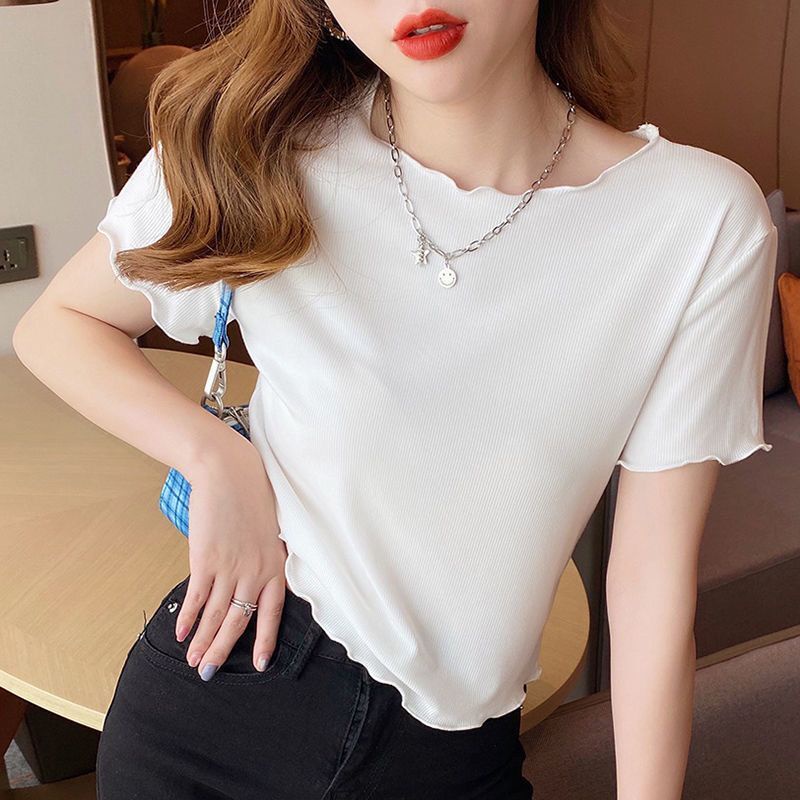 ❤️❤️Áo thun croptop tay ngắn dáng ôm chất liệu lụa lạnh thời trang mùa hè phong cách Hàn Quốc mới cho nữ 2021