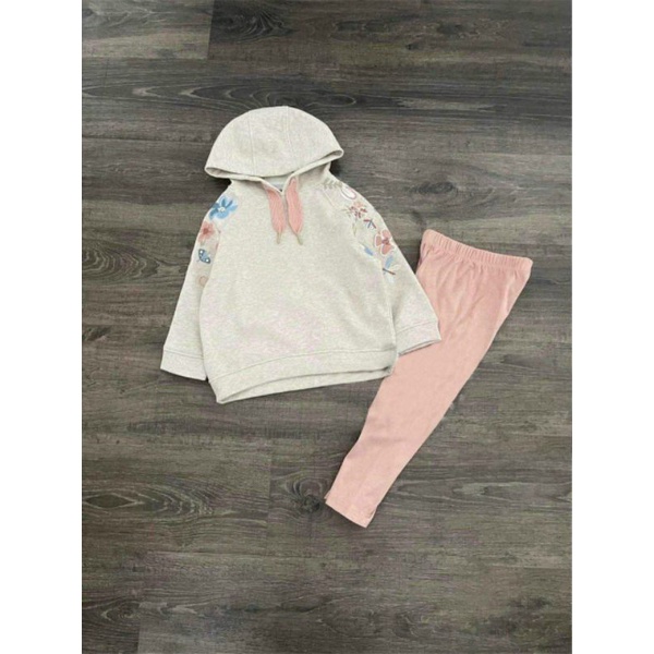 BỘ NỈ BÉ ÁO GHI IN HOA QUẦN HỒNG CHO BÉ GÁI (9-30KG)