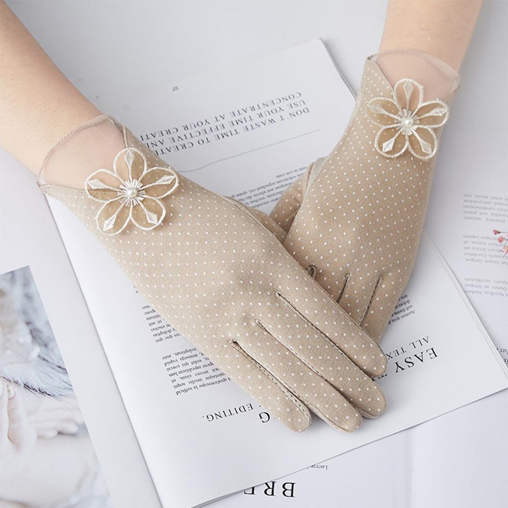 Găng Tay Lái Xe Vải Cotton Phối Ren Co Giãn Chống Tia UV WMES15H