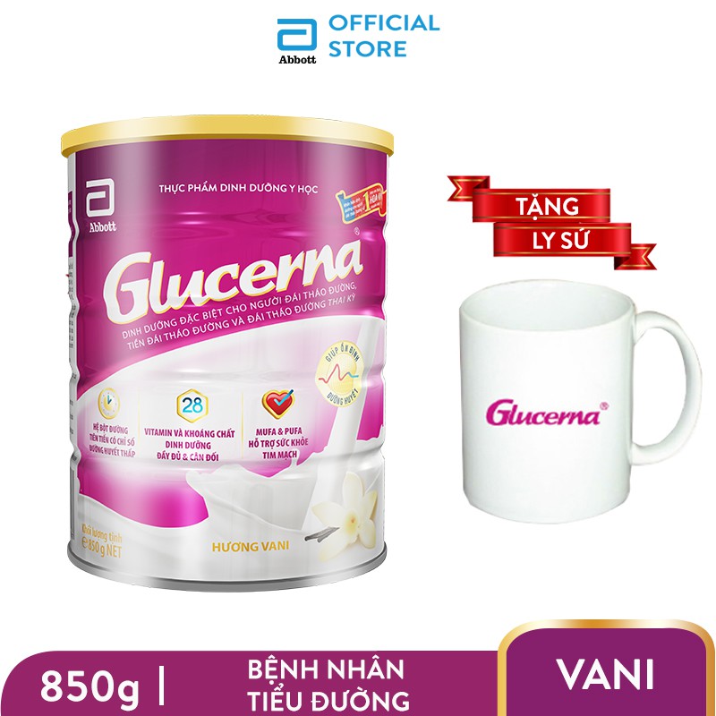 Sữa bột dành cho người bị tiểu đường Glucerna Abbott 850g/lon tặng kèm ly sứ cao cấp