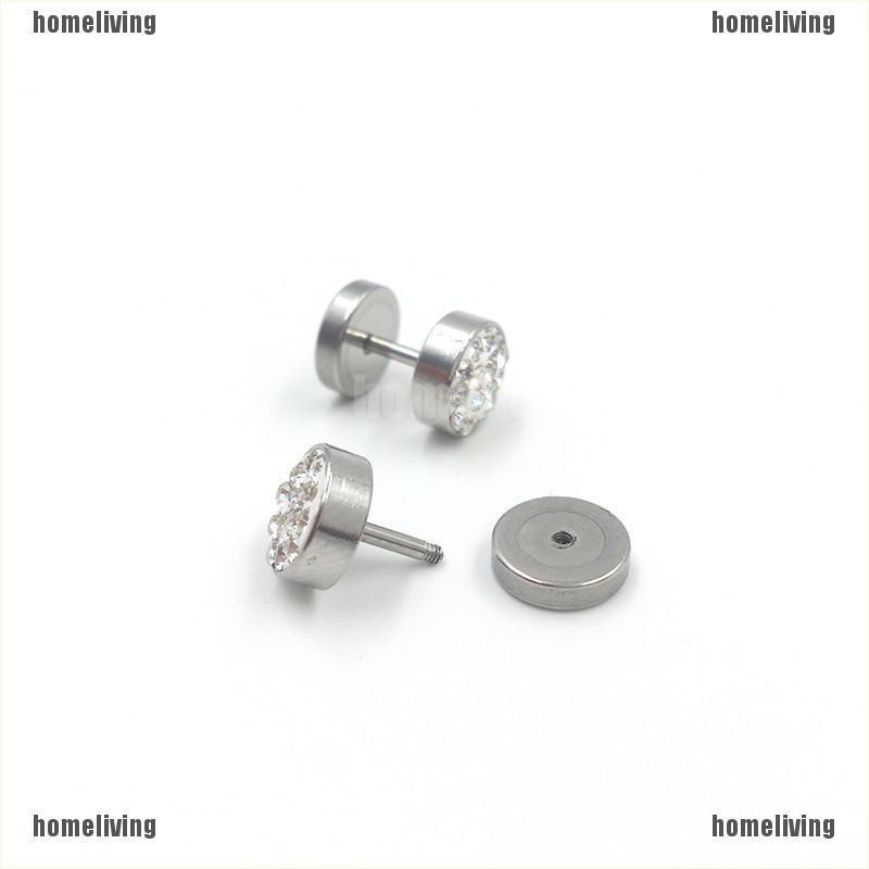 1 Cặp Khuyên Tai Quả Tạ Bằng Thép Không Gỉ Màu Đen / Bạc Phong Cách Punk Dành Cho Nam