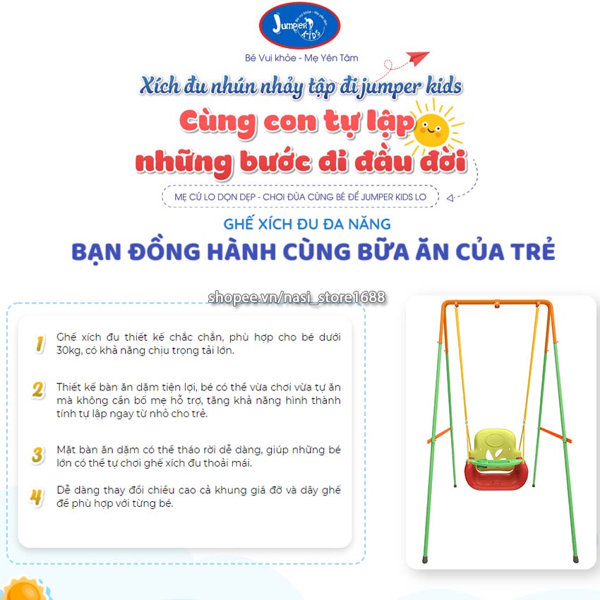 Combo xích đu nhún nhảy tập đi cho bé Jumper Kids JPG101 + ghế xích đu tích hợp bàn ăn dặm