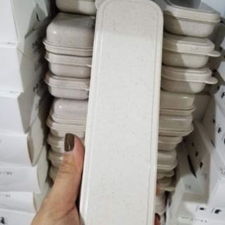 Bộ đũa, thìa, dĩa cán gỗ sồi hộp đựng lúa mạch