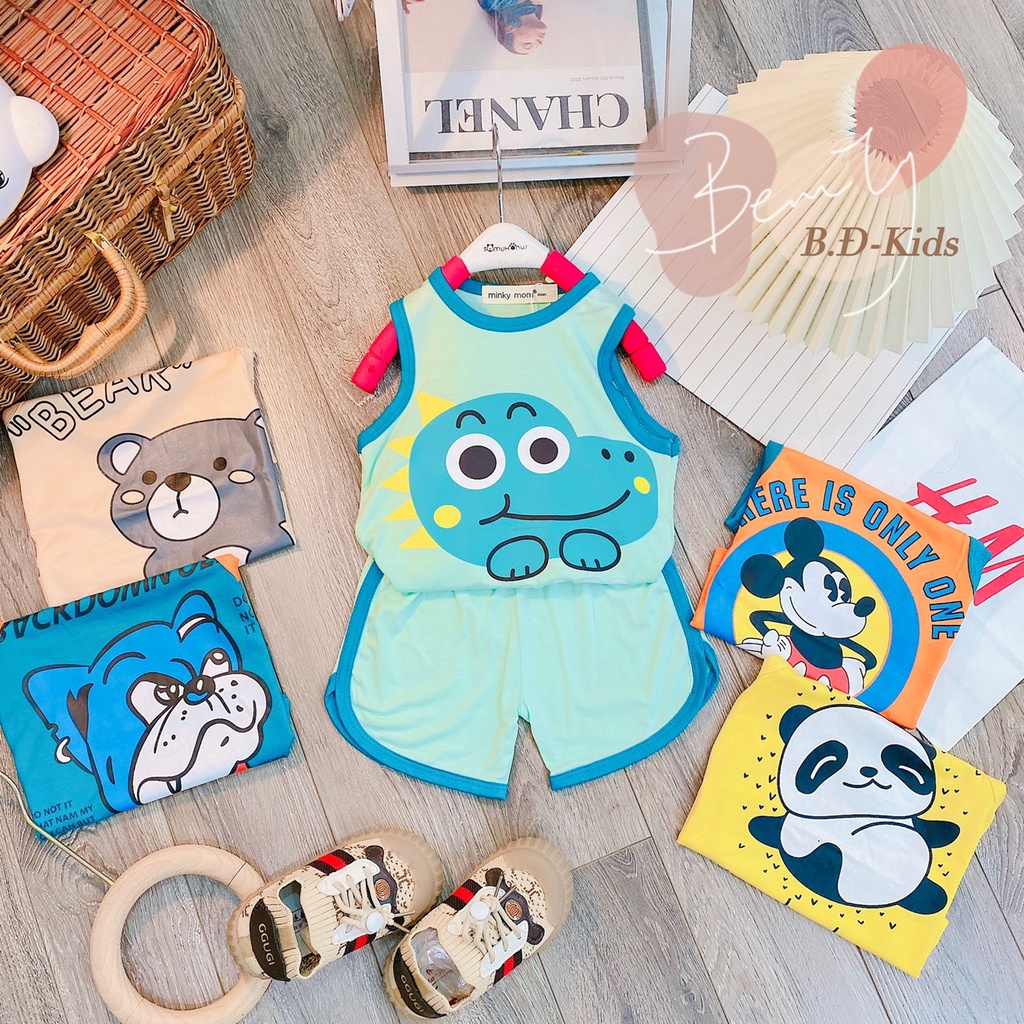[Bé 7-26kg] Bộ ba lỗ thun lạnh in hình quần vát cho bé trai bé gái từ 7-27kg - hàng Minky Mom mềm mịn mát