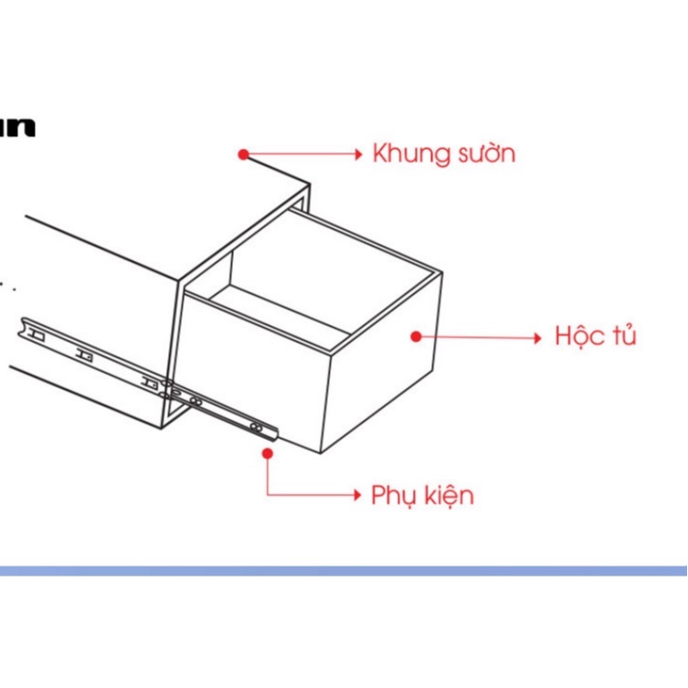 Ray bi trượt  2 tầng dành cho ngăn tủ kéo  bản 27mm