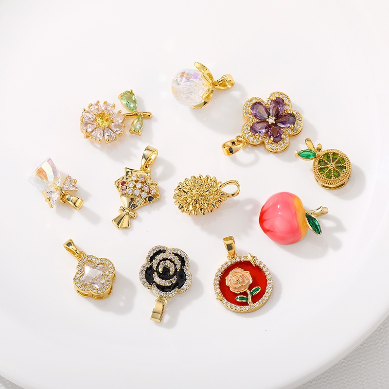 Mặt Dây Chuyền Bằng Đồng Mạ Vàng 18K diy Hình Trái Cây Màu Sắc Xinh Xắn