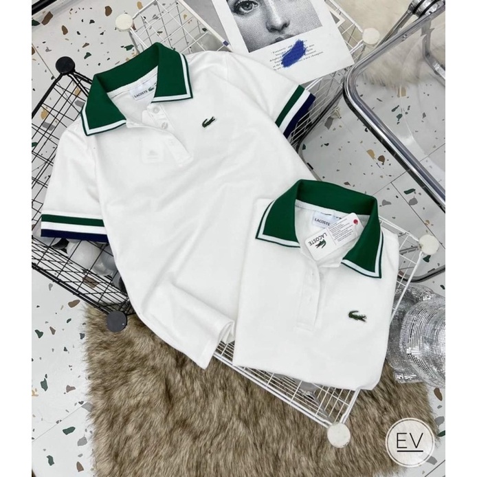 Áo polo nữ trắng cổ xanh, áo thun nữ polo năng động