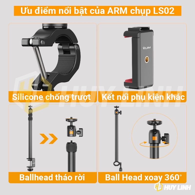 Tay ARM kẹp cạnh bạn ULANZI VIJIM LS02 - Stand điều chỉnh chiều cao quay TopShot 105cm