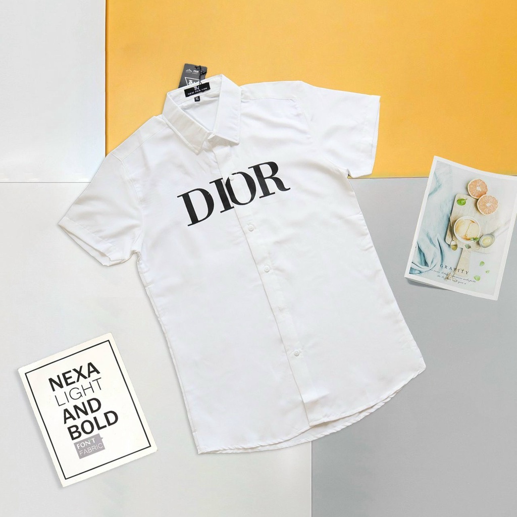 Áo sơ mi nam ngắn tay màu trắng đen cao cấp chất vải chuẩn hàng shop thời trang chất lượng tay ngắn phối chữ trước áo