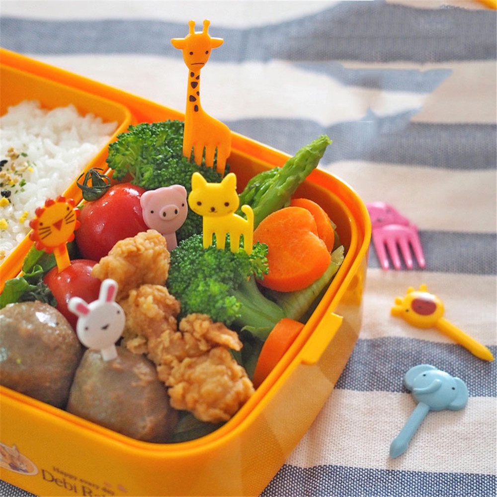 Set 20 Nĩa Ăn Trái Cây / Tráng Miệng Bằng Nhựa Dài 3-6Cm Hình Động Vật Hoạt Hình Dành Cho Trẻ Em