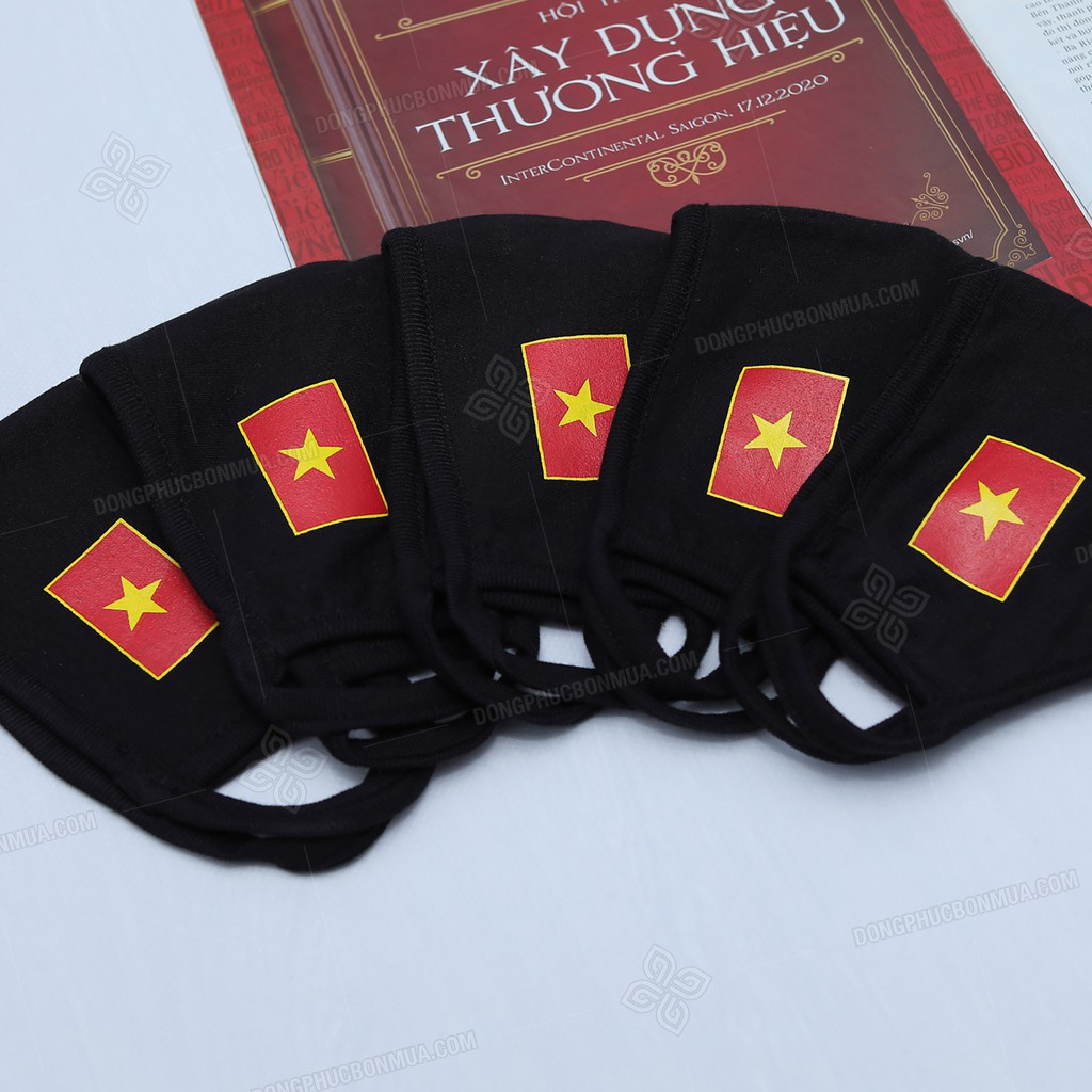 Combo10 Khẩu Trang Vải Kháng Khuẩn Màu Đen In Cờ Đỏ Sao Vàng Co Giãn Bảo Sức Khỏe Toàn Diện,Cổ Vũ ĐTVN Mã KT.2.06