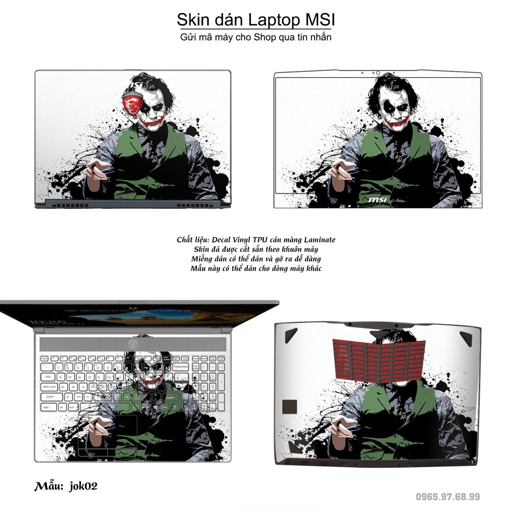 Skin dán Laptop MSI in hình Joker (inbox mã máy cho Shop)