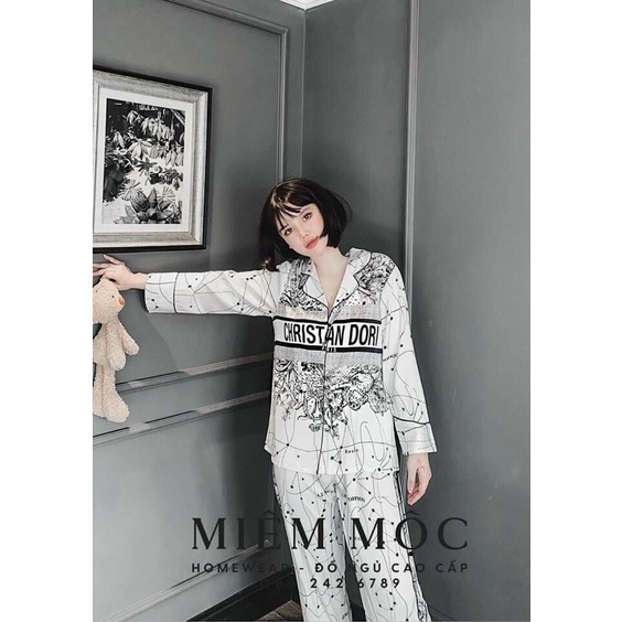 Pijama dài tay Lei trắng báo đốm cao cấp quảng châu.