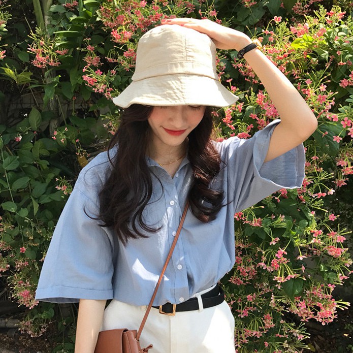 CCVN Áo Sơ Mi Tay Ngắn Màu Sắc Đơn Giản Thời Trang Dành Cho Nữ