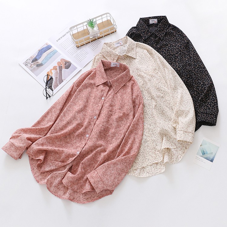 Áo Sơ Mi Voan Họa Tiết Hoa Tay Dài Phong Cách Hàn Quốc Cho Nữ | BigBuy360 - bigbuy360.vn