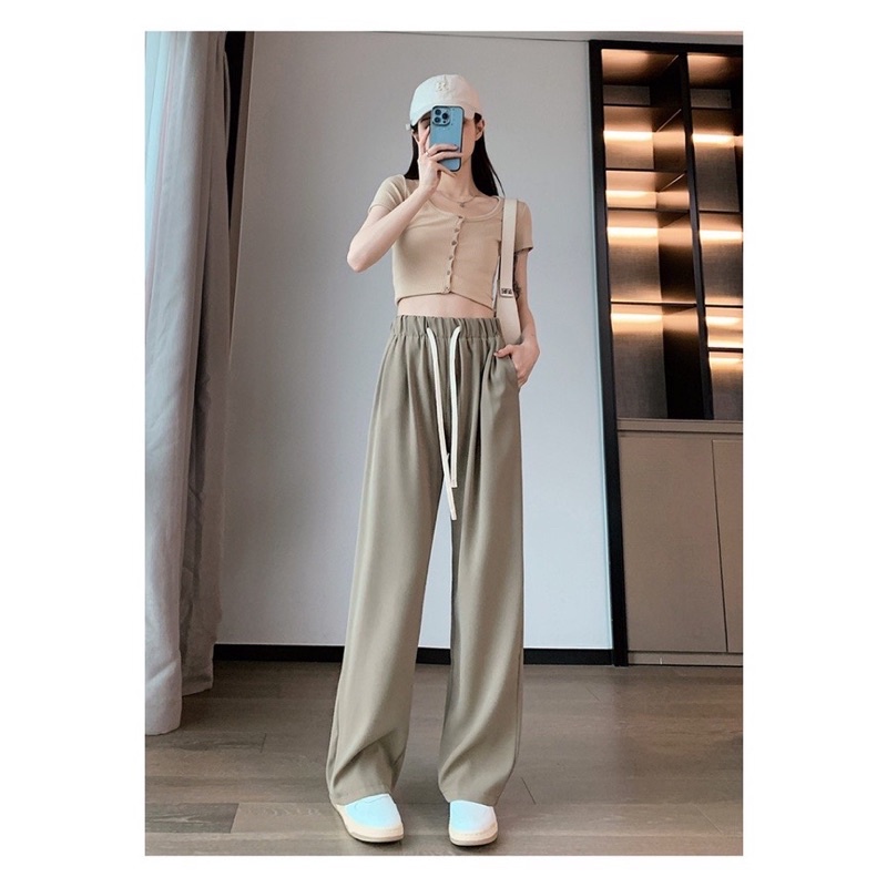 Quần suông nữ chất Ruby quần dài dáng rộng 3 màu Nâu Đen Be