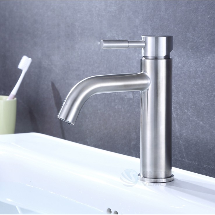 Vòi nước lavabo rửa mặt, rửa tay INOX 304 nóng-lạnh hình trụ không rỉ sét tiết kiệm nước S0201