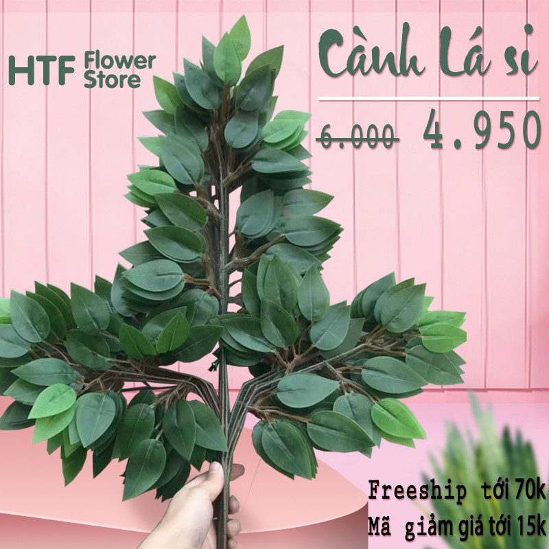 Lá Giả, Lá si, Cây Giả, Xanh,  Viền trắng (1 cành)